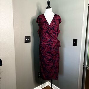 Lark & Ro navy and Red Floral Midi Dress